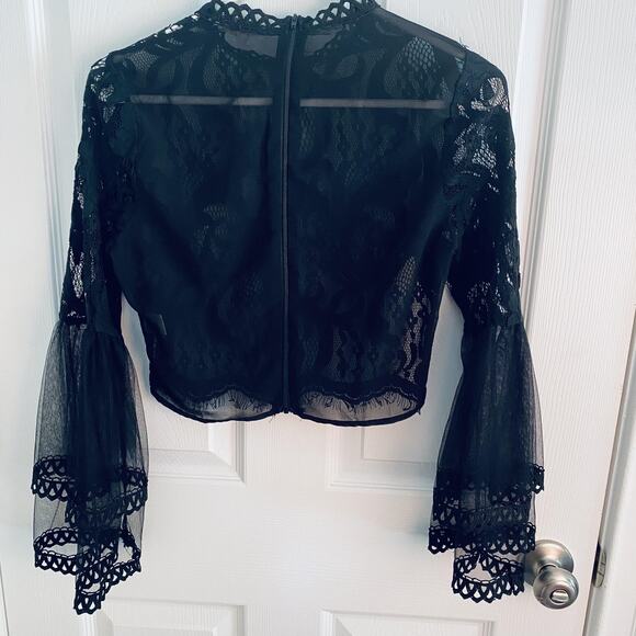 Goth Sheer Lace Crop top Womens Small Black Bell Sleeve Cropped Whimsigoth - Picture 5 of 5